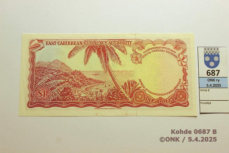 k-0687-b.jpg - Kohde 687 (kuva 2/2), lhthinta: 25 € / myyntihinta: 25 € East Caribbean States 1 $ ND(1965) P#13f Sign. 10, kunto: 9