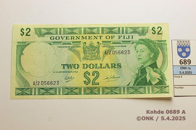 k-0689-a.jpg - Kohde 689 (kuva 1/2), lhthinta: 20 € / myyntihinta: 20 € Fidi 2 $ ND(1969) P#60a, kunto: 9