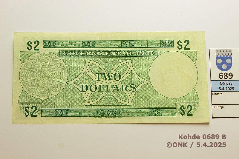 k-0689-b.jpg - Kohde 689 (kuva 2/2), lhthinta: 20 € / myyntihinta: 20 € Fidi 2 $ ND(1969) P#60a, kunto: 9