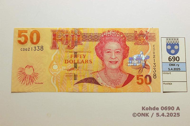 k-0690-a.jpg - Kohde 690 (kuva 1/2), lhthinta: 40 € / myyntihinta: 40 € Fidi 50 $ ND(2007) P#113a Reunassa painumia, kunto: 9