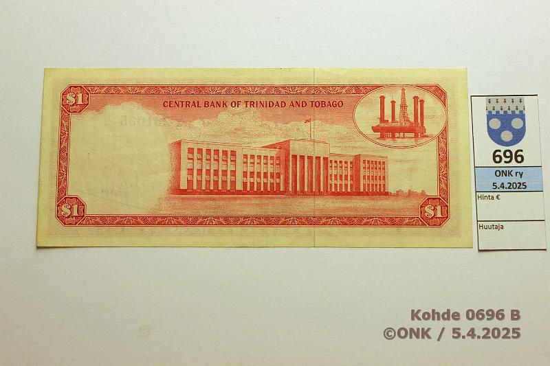 k-0696-b.jpg - Kohde 696 (kuva 2/2), lhthinta: 20 € / myyntihinta: 20 € Trinidad & Tobago 1 $ ND(1969) P#26c, kunto: 7
