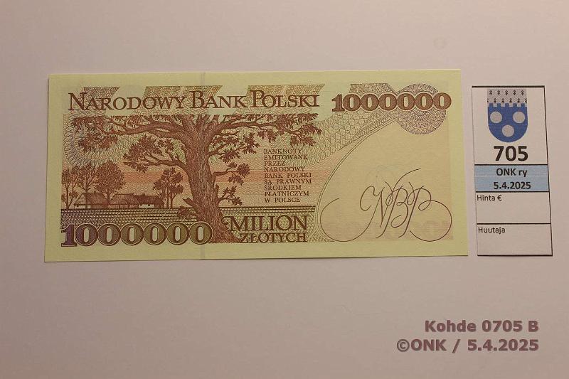 k-0705-b.jpg - Kohde 705 (kuva 2/2), lhthinta: 75 € / ei tarjouksia Puola 1 000 000 zl 1993 P#162 Reymont - Kirjallisuus 1924, kunto: 9