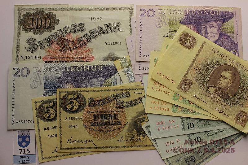 k-0715-a.jpg - Kohde 715, lhthinta: 15 € / myyntihinta: 15 € Ruotsi (15) 1941-2008 5k -44, -48, -63, -72, -81; 10k -41, -57, -75, -81; 20k -94, -97-08(3); 50k -04-11; 100k -52, kunto: 4-5