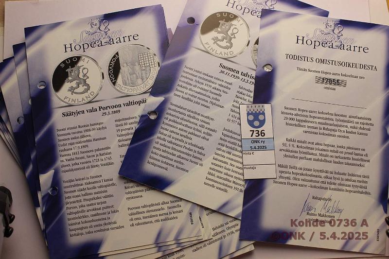 k-0736-a.jpg - Kohde 736 (kuva 1/4), lhthinta: 700 € / myyntihinta: 750 € Suomen hopea-aarre (36) Ag, 36x26g/925 = 865,8g puhdasta hopeaa. Proof. Tydellinen sarja puulaatikossa, todistukset., kunto: 10