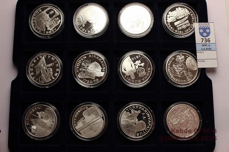 k-0736-b.jpg - Kohde 736 (kuva 2/4), lhthinta: 700 € / myyntihinta: 750 € Suomen hopea-aarre (36) Ag, 36x26g/925 = 865,8g puhdasta hopeaa. Proof. Tydellinen sarja puulaatikossa, todistukset., kunto: 10