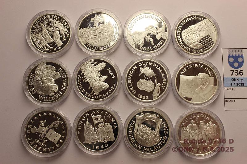 k-0736-d.jpg - Kohde 736 (kuva 4/4), lhthinta: 700 € / myyntihinta: 750 € Suomen hopea-aarre (36) Ag, 36x26g/925 = 865,8g puhdasta hopeaa. Proof. Tydellinen sarja puulaatikossa, todistukset., kunto: 10