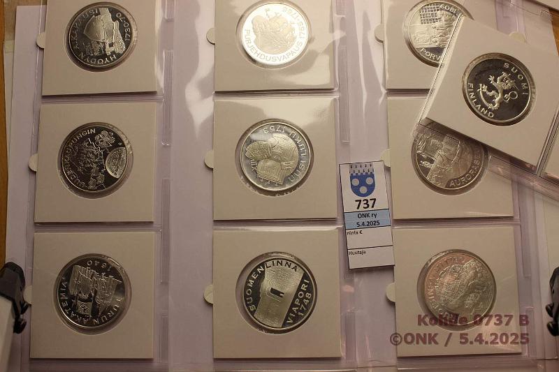 k-0737-b.jpg - Kohde 737 (kuva 2/4), lhthinta: 700 € / myyntihinta: 750 € Suomen hopea-aarre (36) Ag, 36x26g/925 = 865,8g puhdasta hopeaa. Proof. Tydellinen sarja kolikkokehyksiss sivuilla. Osassa hieman patinaa, kunto: 9-10