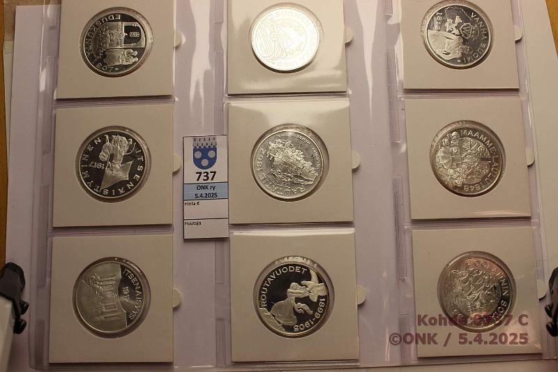 k-0737-c.jpg - Kohde 737 (kuva 3/4), lhthinta: 700 € / myyntihinta: 750 € Suomen hopea-aarre (36) Ag, 36x26g/925 = 865,8g puhdasta hopeaa. Proof. Tydellinen sarja kolikkokehyksiss sivuilla. Osassa hieman patinaa, kunto: 9-10