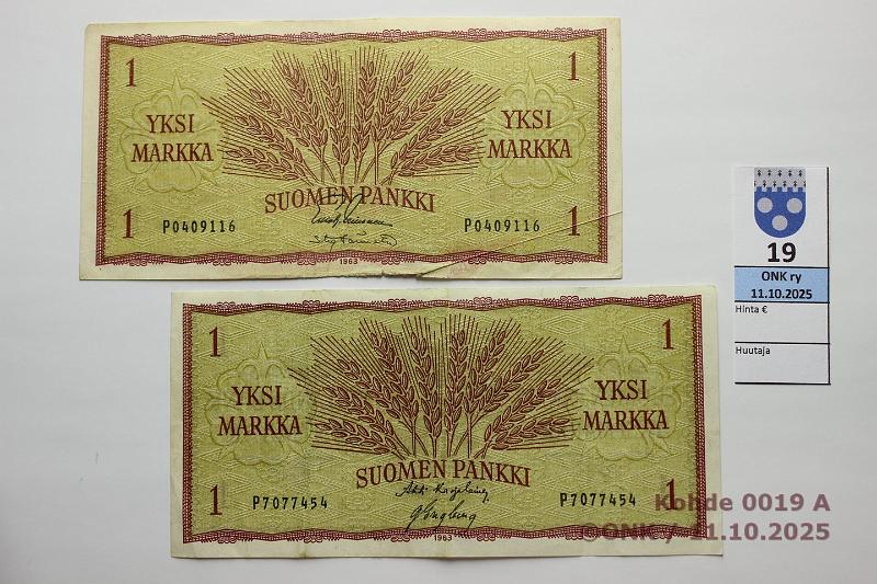 k-0019-a.jpg - Kohde 19, l�ht�hinta: 10 &euro; / ei tarjouksia 1 mk 1963 (2) SNY 114.1.1 P0409116 LEI-T�r (eprep�), P7077454 KA I-Eng, kunto: 3, 4