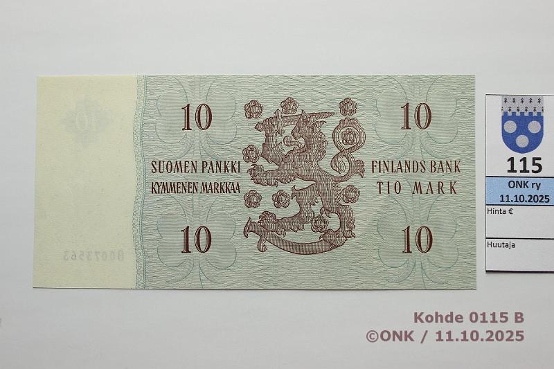 k-0115-b.jpg - Kohde 115 (kuva 2/2), lhthinta: 60 € / myyntihinta: 66 € 10 mk 1963 SNY 146.1.1 O0073563 LEI-Tr, vl1, kunto: 9