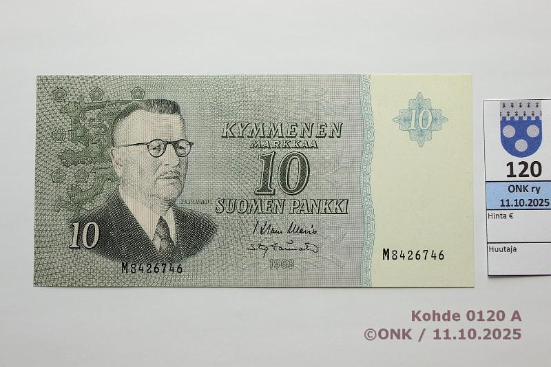 k-0120-a.jpg - Kohde 120, l�ht�hinta: 35 &euro; / ei tarjouksia 10 mk 1963 SNY 146.1.3 M8426746 WAR-T�r, vl2, kunto: 9