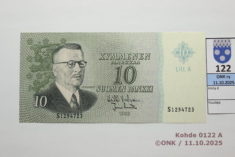 k-0122-a.jpg - Kohde 122, l�ht�hinta: 8 &euro; / myyntihinta: 8 &euro; 10 mk 1963 LA SNY 146.3.1 S1254723 VAL-Ara, kunto: 9