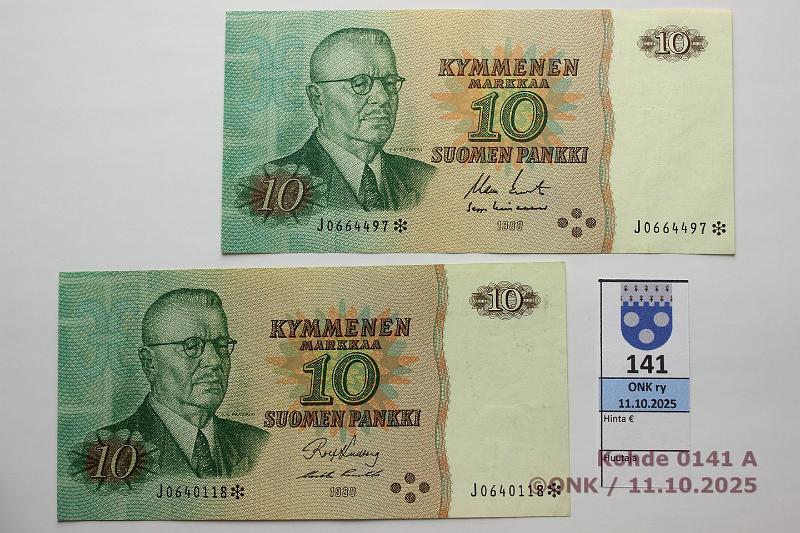 k-0141-a.jpg - Kohde 141, lhthinta: 10 € / ei tarjouksia 10 mk 1980 J* (2) SNY 147.2.4 KU I-Pu1, KO II-Lin, korvaavia, mol. matta, kunto: 5, 6