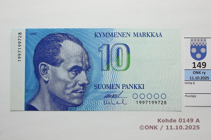 k-0149-a.jpg - Kohde 149, lhthinta: 8 € / myyntihinta: 9 € 10 mk 1986 199-sarja SNY 148.2.7 1997199728 OL II-Va2, korvaava, kunto: 9