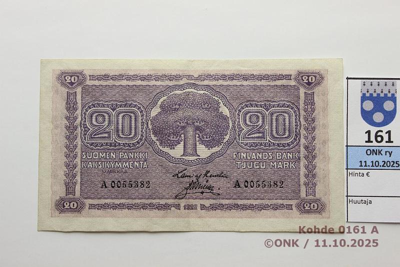 k-0161-a.jpg - Kohde 161 (kuva 1/2), l�ht�hinta: 130 &euro; / ei tarjouksia 20 mk 1922 SNY 158.1 A0055382 HEU-M�l, kunto: 7