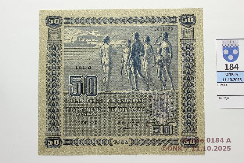 k-0184-a.jpg - Kohde 184 (kuva 1/2), l�ht�hinta: 500 &euro; / ei tarjouksia 50 mk 1922 LA SNY 167.2 F0041330 HEU-OAs, kunto: 7