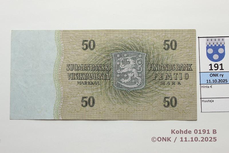 k-0191-b.jpg - Kohde 191 (kuva 2/2), lhthinta: 25 € / ei tarjouksia 50 mk 1963 LB SNY 170.5.1 E4226206 SIM-Ara, kunto: 5