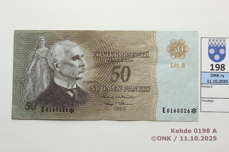 k-0198-a.jpg - Kohde 198 (kuva 1/2), lhthinta: 90 € / myyntihinta: 90 € 50 mk 1963 LB E* SNY 170.6.5 E0160826* HET-M1, korvaava, kunto: 4