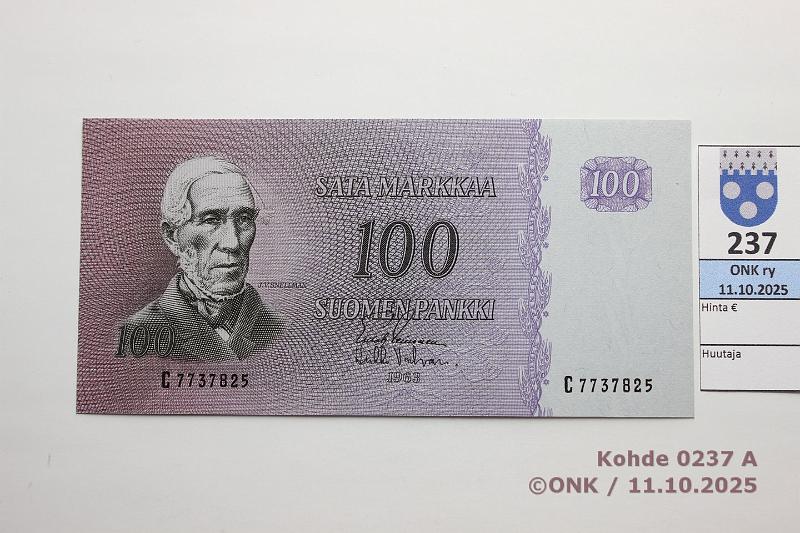 k-0237-a.jpg - Kohde 237 (kuva 1/2), lhthinta: 150 € / ei tarjouksia 100 mk 1963 SNY 183.1.1 C7737825 LEI-Valvanne, kunto: 10