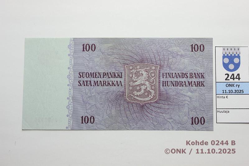 k-0244-b.jpg - Kohde 244 (kuva 2/2), lhthinta: 50 € / ei tarjouksia 100 mk 1963 LA SNY 183.3.1 G9487020 SIM-Ko1, kunto: 9