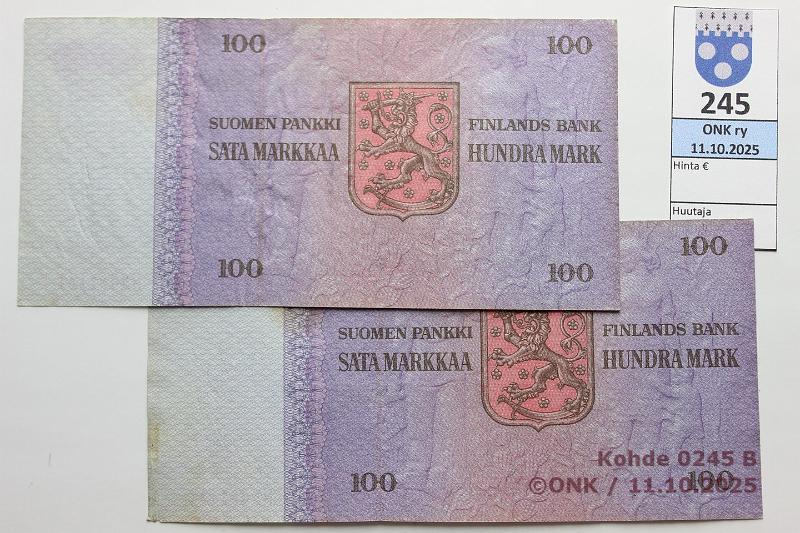 k-0245-b.jpg - Kohde 245 (kuva 2/2), lhthinta: 18 € / ei tarjouksia 100 mk 1976 (2) SNY 184.1.4 N5081160-61 HOL-Ko1, 2 perk., matta, tahroja, kunto: 5