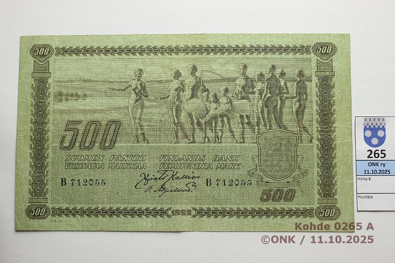 k-0265-a.jpg - Kohde 265 (kuva 1/2), l�ht�hinta: 1400 &euro; / ei tarjouksia 500 mk 1922 SNY 189.1.2 B712055 KAL-OAs, laattan:o, preiki�, prep�, kunto: 4