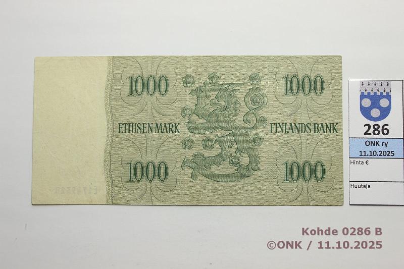 k-0286-b.jpg - Kohde 286 (kuva 2/2), l�ht�hinta: 80 &euro; / ei tarjouksia 1000 mk 1955 SNY 200.1.3 E1749328 WAR-AAs, vl2, matta, eprep, kunto: 6