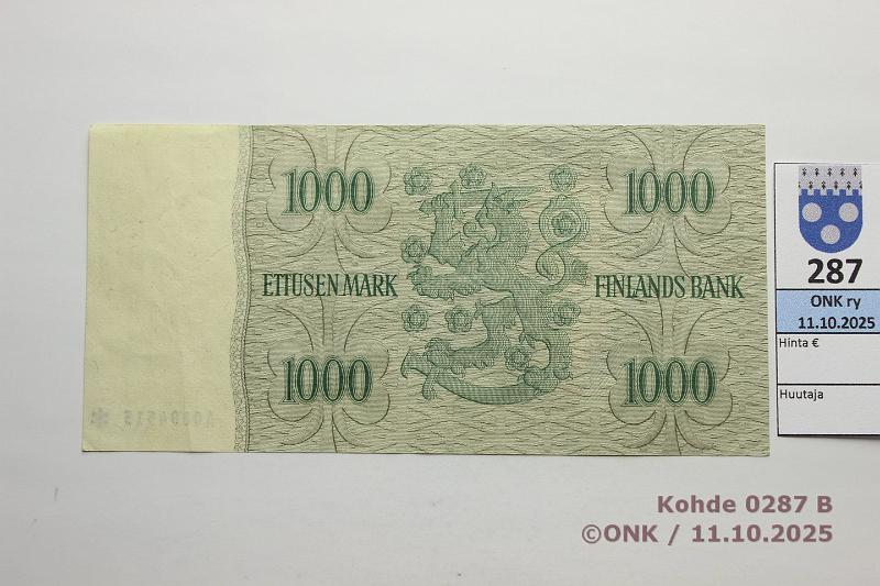 k-0287-b.jpg - Kohde 287 (kuva 2/2), l�ht�hinta: 100 &euro; / myyntihinta: 100 &euro; 1000 mk 1955 A* SNY 200.2.1 A0004515* JUT-AAs, vl1, korvaava, kunto: 6