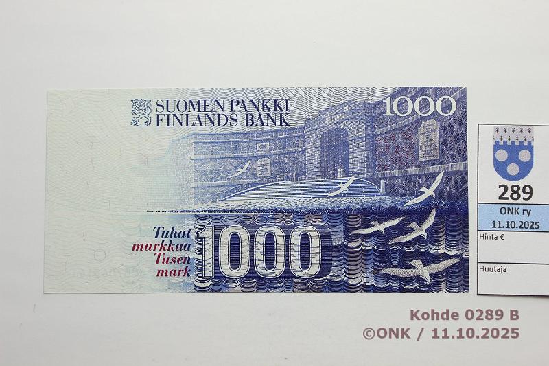 k-0289-b.jpg - Kohde 289 (kuva 2/2), l�ht�hinta: 180 &euro; / ei tarjouksia 1000 mk 1986 SNY 201.1 8007045161 UUS-M�1, kunto: 8