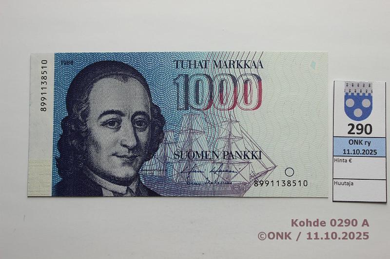 k-0290-a.jpg - Kohde 290 (kuva 1/2), lhthinta: 800 € / ei tarjouksia 1000 mk 1986 899-sarja SNY 201.2 8991138510 HOL-Hes, korvaava, kunto: 9