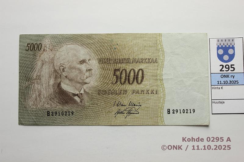 k-0295-a.jpg - Kohde 295 (kuva 1/2), lhthinta: 200 € / ei tarjouksia 5000 mk 1955 SNY 205.1.1 B2910219 WAR-AAs, vl1, kunto: 5