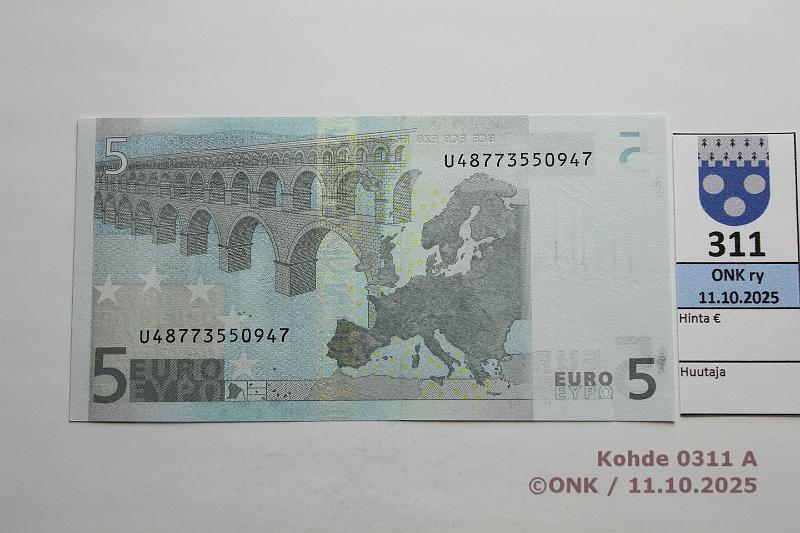k-0311-a.jpg - Kohde 311 (kuva 1/2), lhthinta: 15 € / ei tarjouksia Ranska 1/2/U/L29 U48773550947 L029 H5 Tri, var A, painuma, pvtahra, kunto: 8