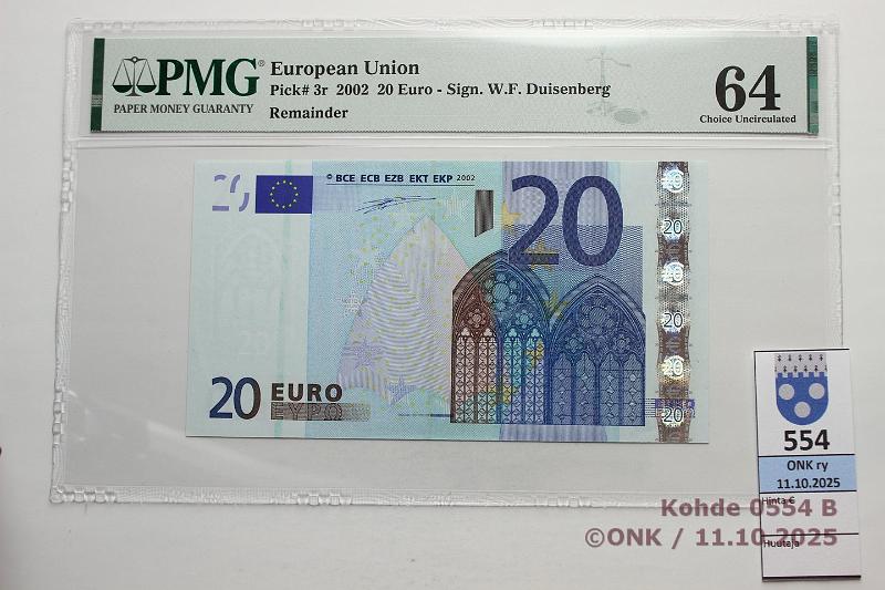 k-0554-b.jpg - Kohde 554 (kuva 2/2), lhthinta: 1000 € / ei tarjouksia Kreikka 20 € 3/1/Y/N1 N001 D4 Dui, PMG-slabissa 64, sarjan:o puuttuu, viivamittinti, kunto: 9