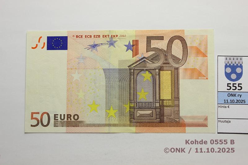 k-0555-b.jpg - Kohde 555 (kuva 2/2), lhthinta: 200 € / ei tarjouksia Ranska 50 € 4/1/U/L6 U10150591415 L006 C2 Dui, turvalanka pilkist, hologrammi puuttuu, kunto: 7