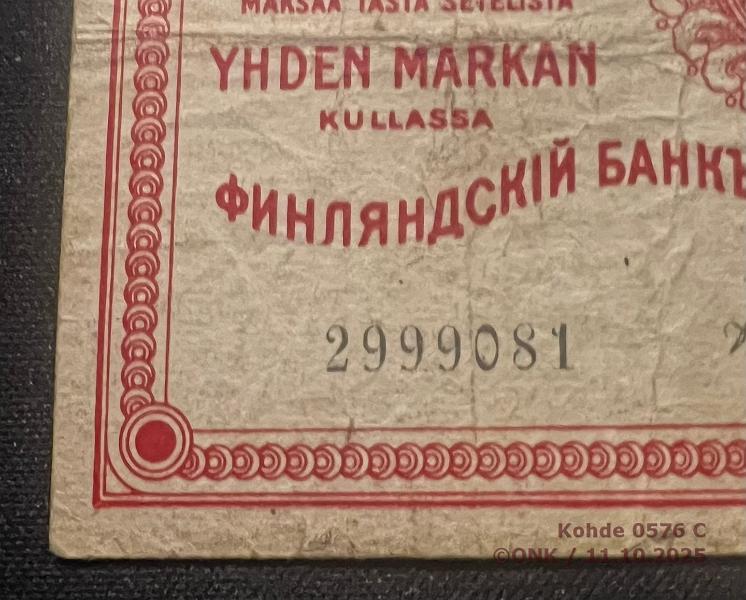 k-0576-c.jpg - Kohde 576 (kuva 3/3), lhthinta: 40 € / myyntihinta: 120 € 1 mk 1915 SA SNY 111.2 2999081 BA I-The, aikalaisvrenns, kunto: 3
