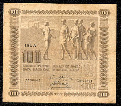 100 mk 1922 Litt A ilman painoslaattanumeroa
