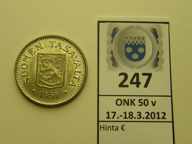 k-0247-a.jpg - Kohde 247, l�ht�hinta: 10 &euro; / myyntihinta: 11 &euro; 100 mk 1959 Ag, likaa, kunto: 7