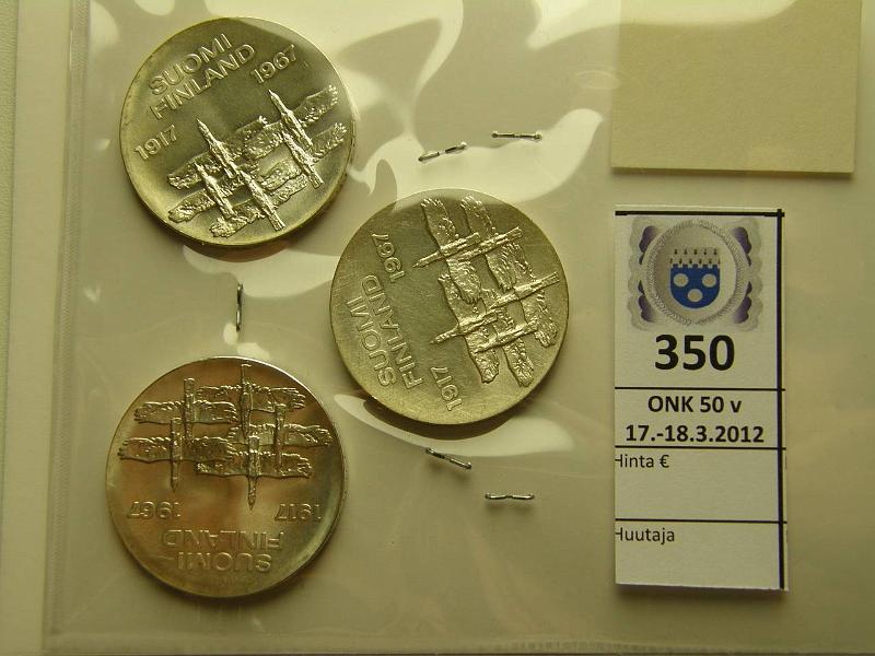 k-0350-a.jpg - Kohde 350, l�ht�hinta: 20 &euro; / myyntihinta: 42 &euro; 10 mk 1967 (3) Ag, itsen�isyys 50 v, kunto: 8-9