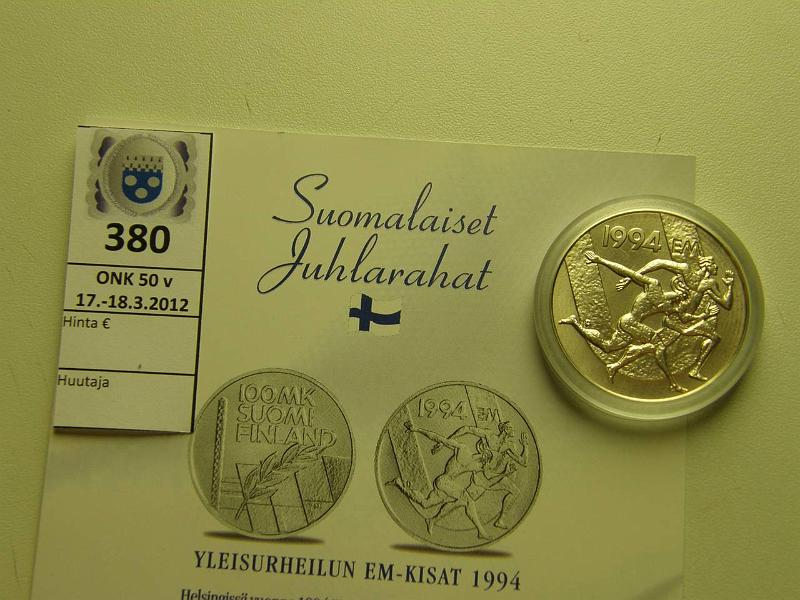 k-0380-a.jpg - Kohde 380, l�ht�hinta: 16 &euro; / myyntihinta: 16 &euro; 100 mk 1994 Ag, EM, kapseli, tod, kunto: 9