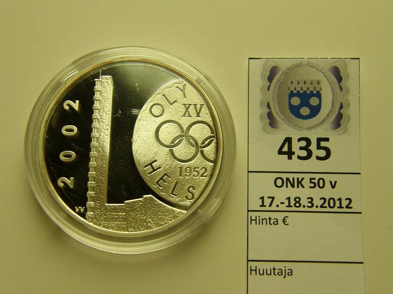 k-0435-a.jpg - Kohde 435, l�ht�hinta: 15 &euro; / myyntihinta: 23 &euro; 10 &euro; 2002 Ag, Proof, Olympialaiset, kapseli, kunto: 10