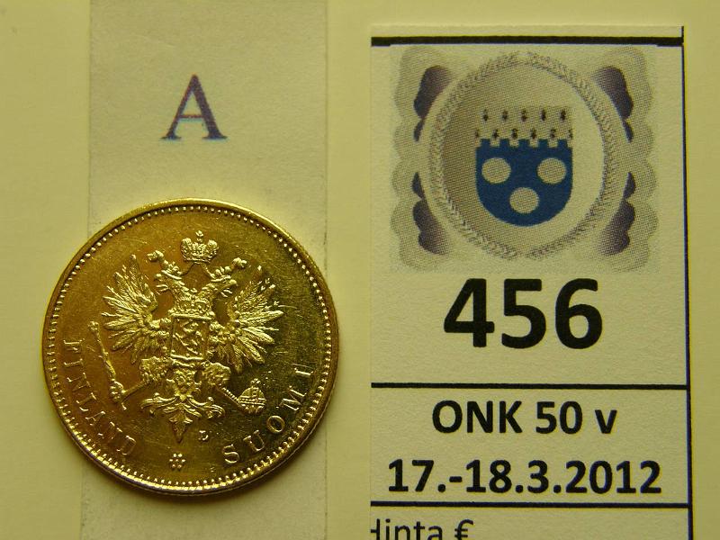 k-0456-a.jpg - Kohde 456 (kuva 1/2), lhthinta: 250 € / myyntihinta: 400 € 20 mk 1903 Au, hnja, kunto: 8