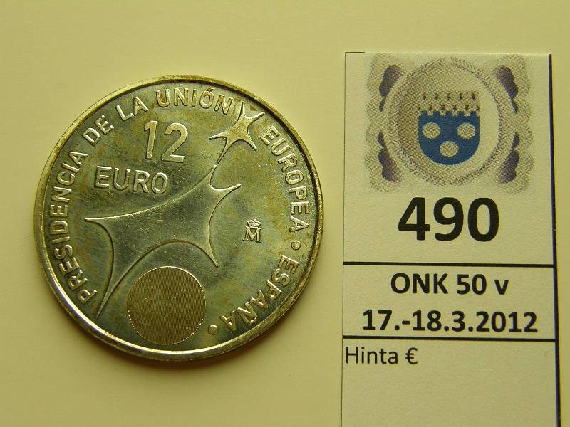 k-0490-a.jpg - Kohde 490, l�ht�hinta: 15 &euro; Espanja 12 &euro; 2002 KM#1049 Ag 18g/925, EU precidency, tummentumaa, kunto: 9