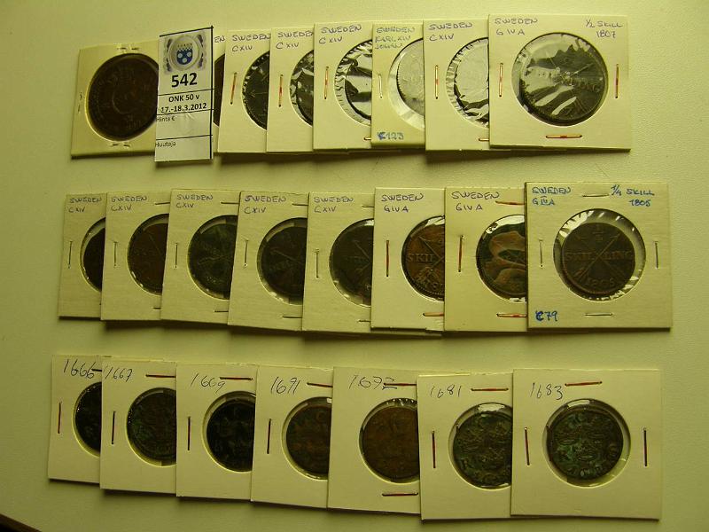 k-0542-a.jpg - Kohde 542 (kuva 1/2), l�ht�hinta: 20 &euro; / myyntihinta: 42 &euro; 1/6 �re-1 sk (23) 1666-1830 1/6 �re 1666, 67, 69, 71, 72, 81, 83; 1/4 skill 1805, 07, 08, 20, 25, 27, 28, 29; � skill 1807, 22, 27, 28, 29, 30; 1 skill 1819, 20, kunto: 1-4