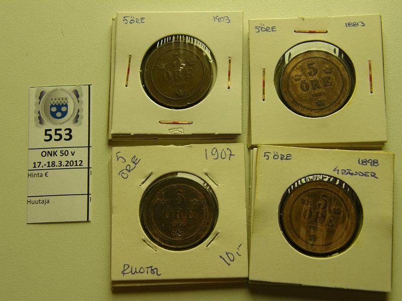 k-0553-a.jpg - Kohde 553, l�ht�hinta: 20 &euro; 5 �re 1880-1907 (13) 1880, 81, 83, 92, 95, 96, 98(4 r�nder), 99, 1902, 03, 05-07, kunto: 2-6