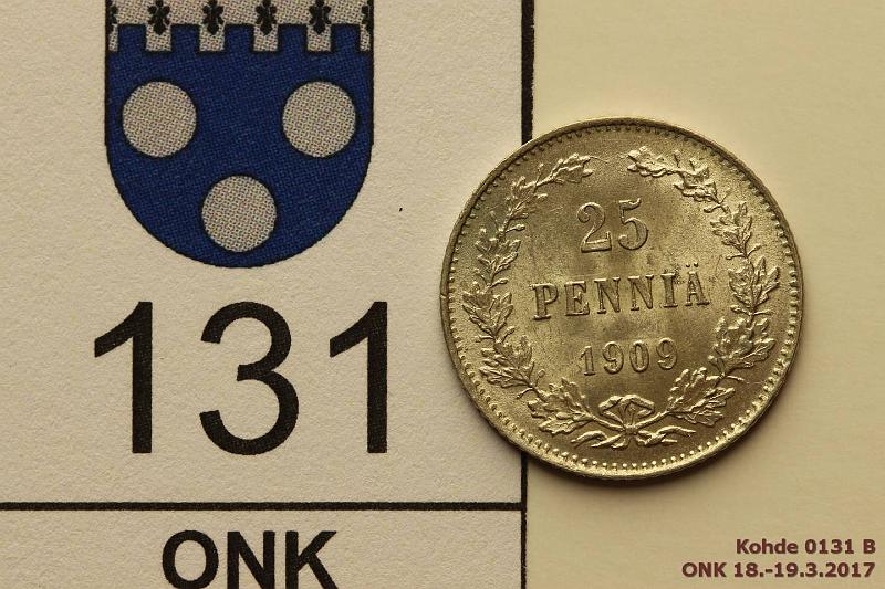 k-0131-b.jpg - Kohde 131 (kuva 2/2), l�ht�hinta: 5 &euro; / myyntihinta: 20 &euro; 25 p 1909 Ag, eritt�in kaunis!, kunto: 8/9